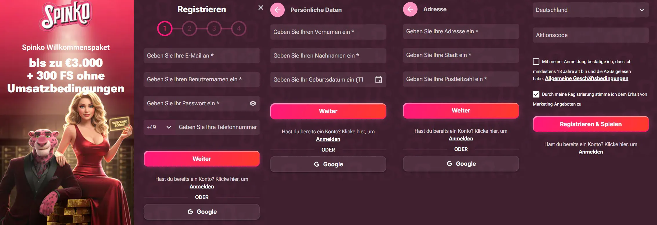 Spinko Casino registr